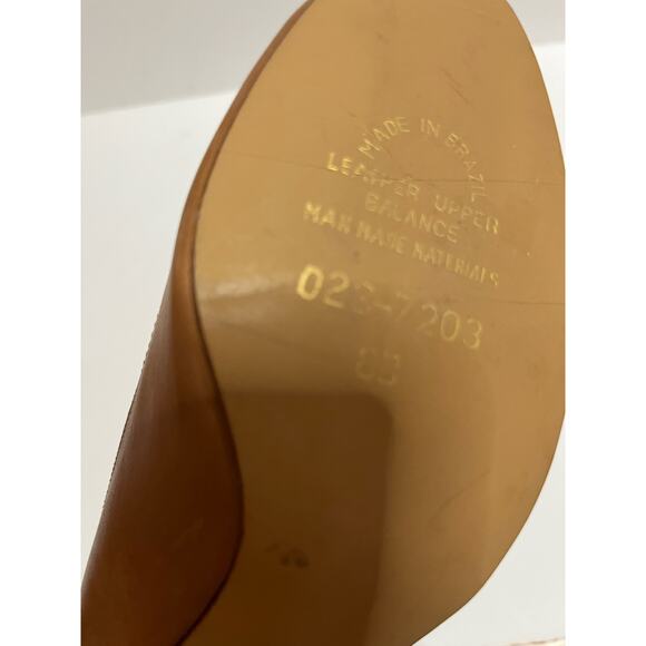 Glorius Brazilian leather peep toe pump 8 2 3/4" wooden heel Classic Luggage tan - Picture 7 of 7